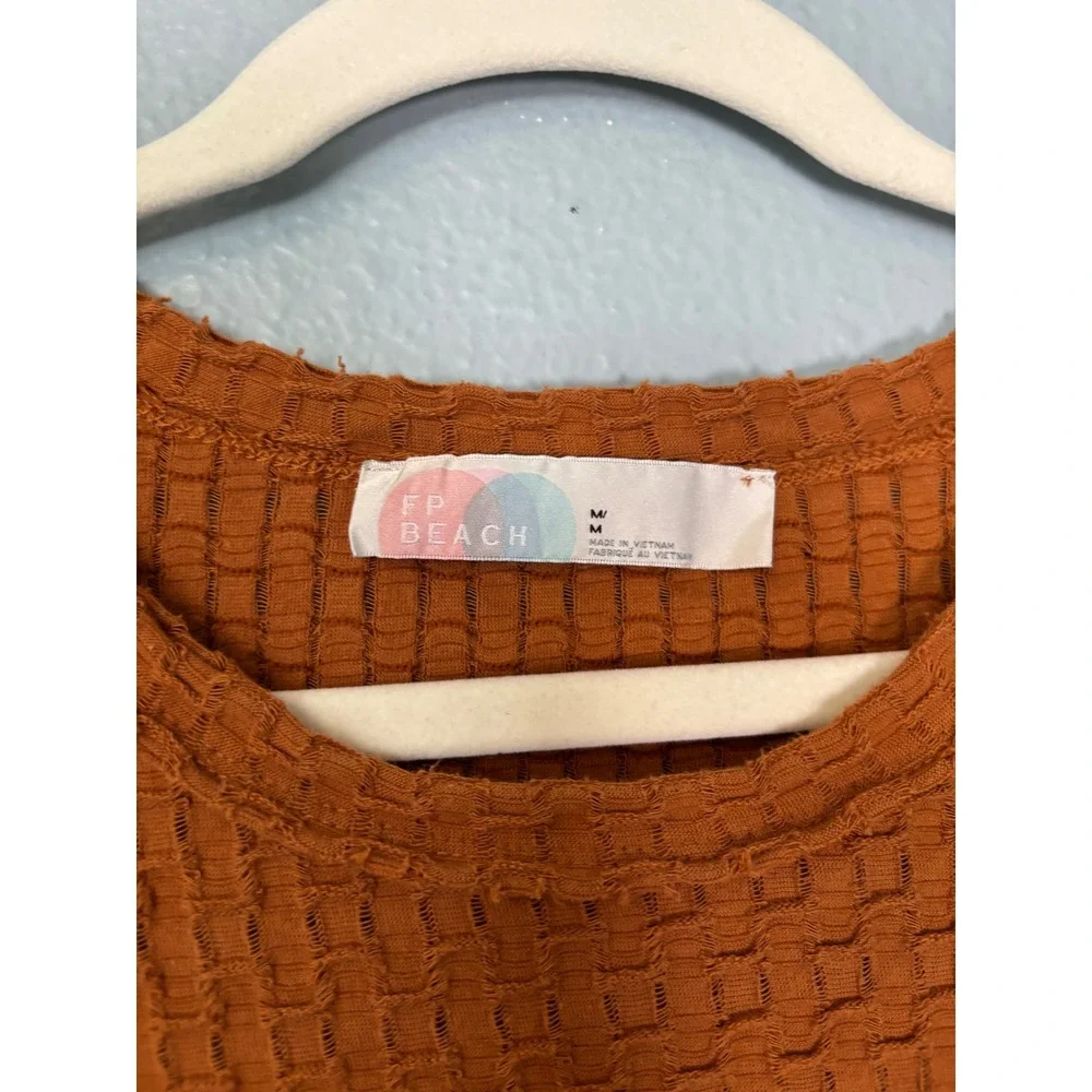 Free People Beach Tate Ruched Side Mini Dress Waffle Knit Pretty Penny Medium